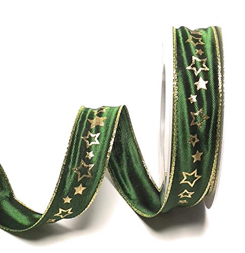 Schleifenband 20m x 25mm Grün - Gold Sterne Dekoband Geschenkband [1755] von Unbekannt