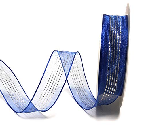 Schleifenband 20m x 25mm Organza Blau - Gold gestreift Dekoband Geschenkband [3879] von Konrad Arnold