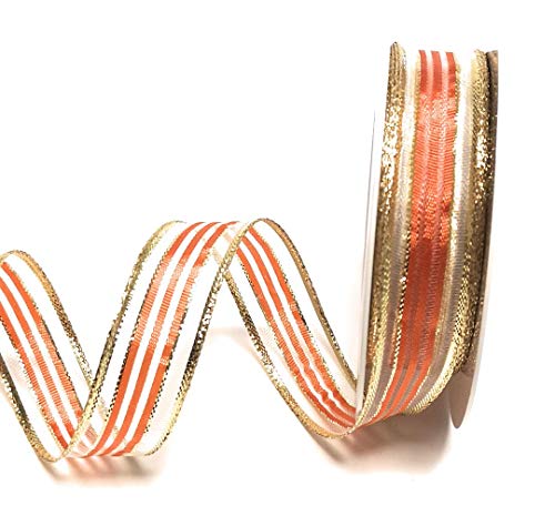 Schleifenband 20m x 25mm Organza Orange - Gold gestreift Dekoband Geschenkband [3250] (136) von Konrad Arnold
