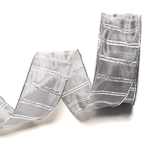 Schleifenband 20m x 40mm Grau - Silber Silberstreifen Dekoband [9221-903] von Konrad Arnold