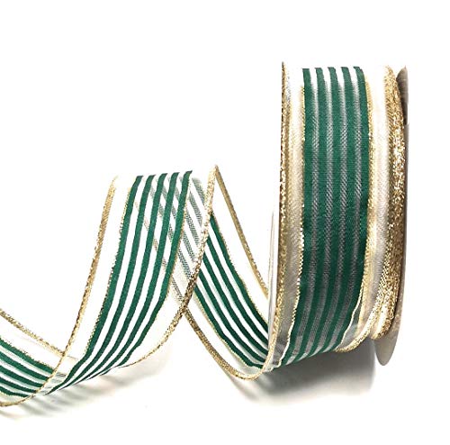 Schleifenband 20m x 40mm Organza Grün - Gold gestreift Dekoband Geschenkband [3250] von Konrad Arnold