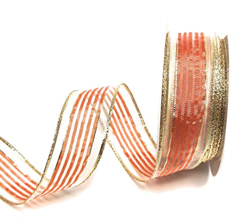 Schleifenband 20m x 40mm Organza Orange - Gold gestreift Dekoband Geschenkband [3250] von Unbekannt