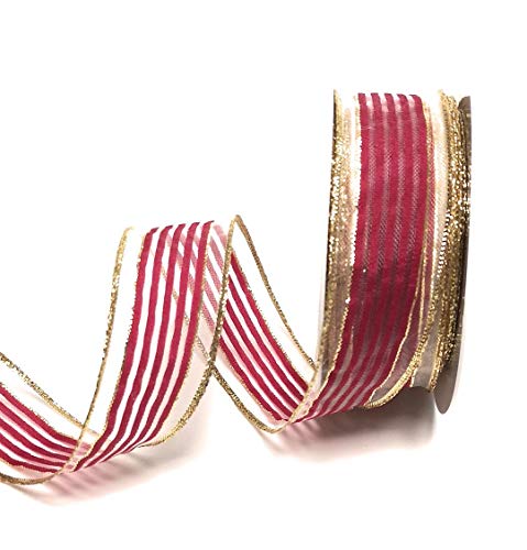 Schleifenband 20m x 40mm Organza Pink - Gold gestreift Dekoband Geschenkband [3250] von Unbekannt