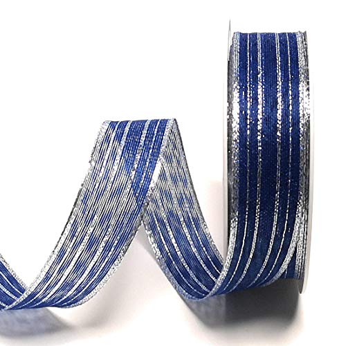 Schleifenband 25m x 25mm Blau - Silber gestreift halbtransparent Dekoband [3157] von Unbekannt