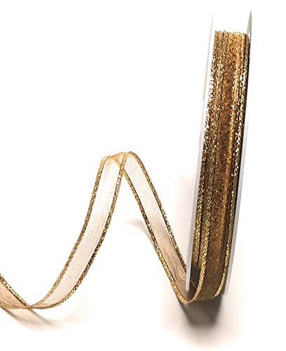 Schleifenband Organza 50m x 10mm Braun - Gold Dekoband Geschenkband von Unbekannt