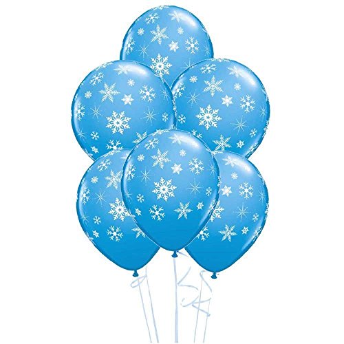 Latex-Ballons von Qualatex, Design: Schneeflocken und glitzernde Rotkelchen, 27,9 cm, Eischalenblau, 5 Stück von Qualatex
