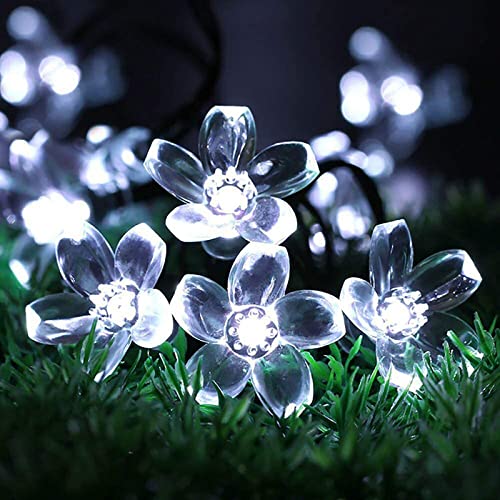 KINGCOO Solarlampen Blumen Schnur Lichter Außen, Wasserdicht 23ft/7m 50 LED Pfirsichblüte Kirschblüte Solar Lichterkette für GärtenHäuser Hochzeit Weihnachtsfeier Dekorationen(Weiß) von KINGCOO