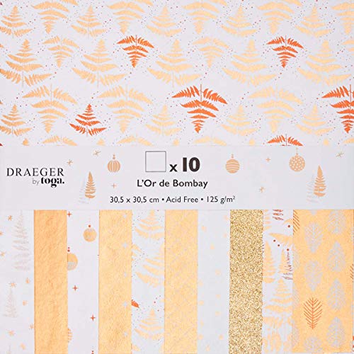 TOGA Recyclingpapier weiß und gold, 30,5 x 30,5 cm, 10 Stück von Toga