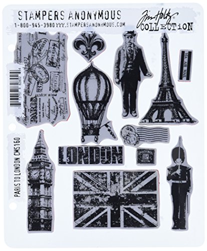 Tim Holtz Haftende Stempelsets, Stampers Anonymous, künstlerische Werkzeuge, Gummistempel Paris To London rot von Stampers Anonymous