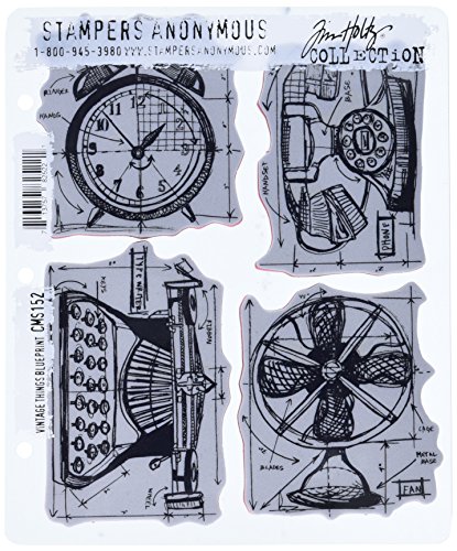 Tim Holtz Haftende Stempelsets, Stampers Anonymous, künstlerische Werkzeuge, Gummistempel Vintage Things Blueprint blau von Stampers Anonymous