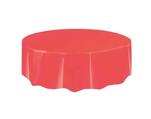 Kunststoff-Tischdecke, rund, kurz gefaltet, 213 cm, Rot, 1 Stück – lebendig und langlebig, Partyzubehör für einfache Reinigung und Dekoration von Unique
