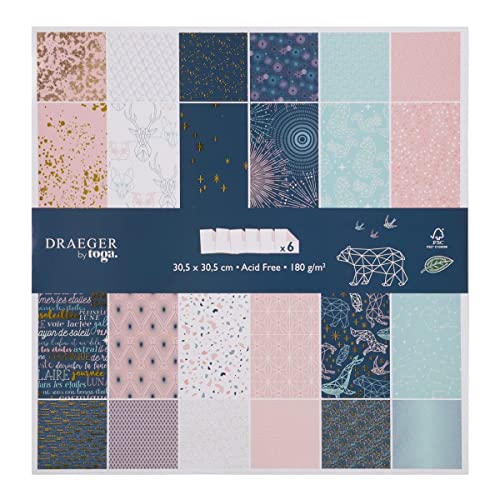 DRAEGER PARIS 1886 PS166 Papier Scrapbooking, Nachtblau und Pastellrosa, 30,5 x 30,5 cm DRAEGER PARIS 1886 PS166 Papier Scrapbooking, Nachtblau und Pastellrosa, 30,5 x 30,5 cm von DRAEGER