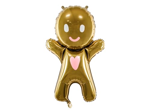 PartyDeco Folie Lebkuchenmann Ballon in Gold Farbe mit weißem Druck- Dekoration für Weihnachten Santa- Größe: ca 58 x 86 cm Ballon für Hel Luft Weihnachtsdekoration von PartyDeco