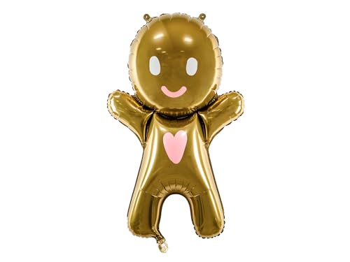 Folienballon Lebkuchenmann 52x83cm - Ballon für Helium oder Luft - Luftballon für Nikolaus Weihnachten Winter - Folienluftballon Gingerbread Man - Winterdeko & Partydeko - Gold Weiß Rosa von PartyDeco