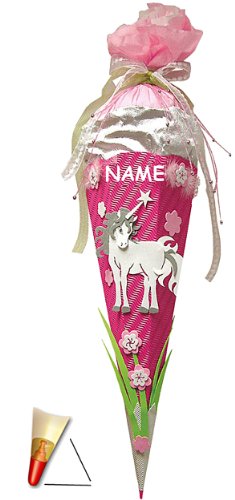 BASTELSET Schultüte - Einhorn 85 cm - incl. Namen - mit Holzspitze - Zuckertüte Roth - ALLE Größen - 6 eckig Mädchen Pferde Blumen Einhörner BASTELSET Schultüte - Einhorn 85 cm - incl. Namen - mit Holzspitze - Zuckertüte Roth - ALLE Größen - 6 eckig Mädchen Pferde Blumen Einhörner von Unbekannt