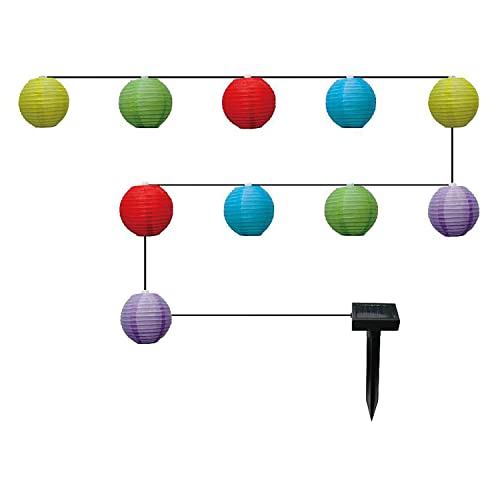Solar Lichterkette Außen - Bunte Lampions 10 Laternen Gartenparty Solarleuchte Bunt - LED Solarlampe Gartenbeleuchtung - Außenlichterkette Gartenlaternen mit Erdspieß von GLOBO