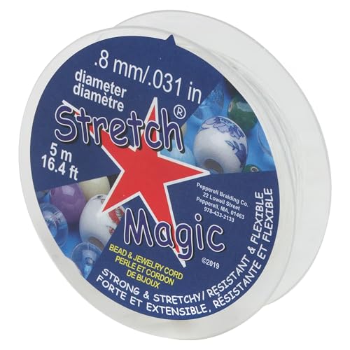 Stretch Magic Perlen- und Schmuckschnur, stark und dehnbar, leicht zu Knoten, klare Farbe, 0,8 mm Durchmesser, 5 m Spule, elastische Schnur zur Herstellung von Perlenschmuck von Stretch Magic