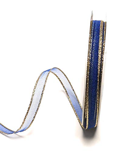 Schleifenband Organza 50m x 10mm Blau - Gold Dekoband Geschenkband von Unbekannt