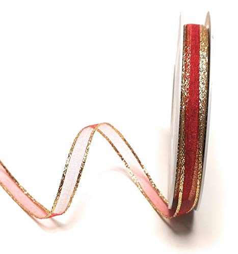 Schleifenband Organza 50m x 10mm Rot - Gold Dekoband Geschenkband von Unbekannt