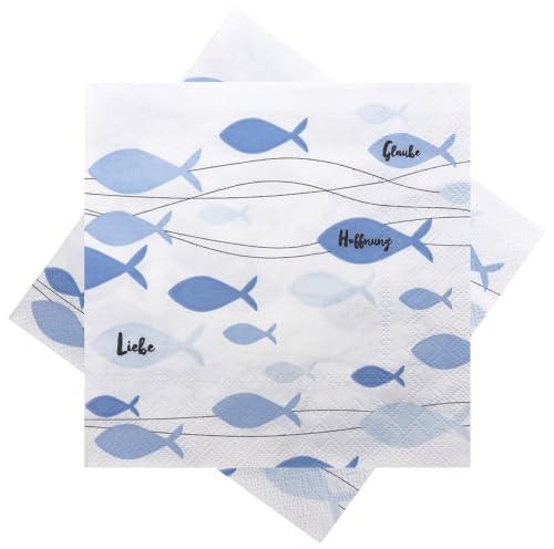 Unbekannt Servietten Fisch Blau Glaube Liebe Hoffnung Tischdeko Kommunion Konfirmation 20 Stück von Unbekannt