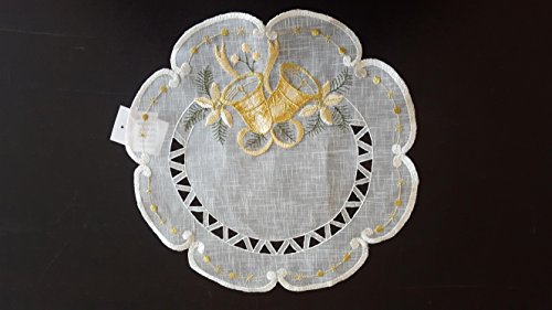 Unbekannt Tischdecke Tischwäsche Platzset rund 30cm 100% Polyester Weiss Gold Weihnachten Glocken 2553-10216X von Unbekannt