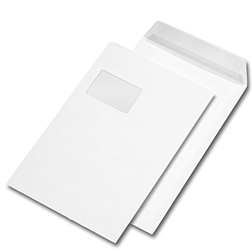 Versandtasche DIN C4, haftklebend, weiß, mit Fenster (55 x 90 mm), Packung: 250 Stück von Unbekannt