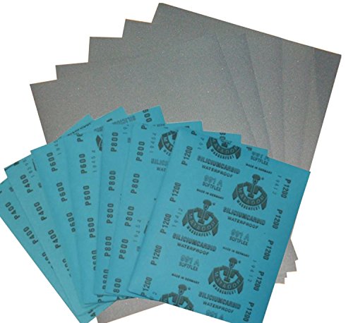Wasserschleifpapier 24 Blatt je 4 Blatt 800 1000 1200 1500 2000 3000 / Maße 230 mm x 280 mm / Nass-Schleifpapier / bestes Oberflächenfinish / flexibles Trägerpapier / kurze Einweichzeiten / optimale Anpassung an die Objektkonturen / hohe Abtragsleistung durch gleichmäßige Rauhtiefe / Aufpolieren mit Hochglanzpolituren / kleine Ausschleifungen von Staubeinschüssen Wasserschleifpapier 24 Blatt je 4 Blatt 800 1000 1200 1500 2000 3000 / Maße 230 mm x 280 mm / Nass-Schleifpapier / bestes Oberflächenfinish / flexibles Trägerpapier / kurze Einweichzeiten / optimale Anpassung an die Objektkonturen / hohe Abtragsleistung durch gleichmäßige Rauhtiefe / Aufpolieren mit Hochglanzpolituren / kleine Ausschleifungen von Staubeinschüssen von Unbekannt
