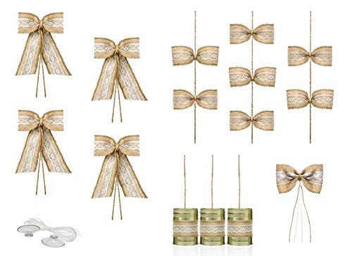 XXL Auto-Deko-Set Braut-Auto Vintage Hochzeit Hochzeit-s-Deko-Ration/Zubehör Braut-Auto/Auto-Schmuck Blech-Dosen Schleifen Spitze & Jute von My Weddingshop