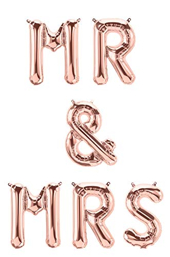 XXL Folien-Ballons MR & MRS rosé-Gold Buchstaben-Girlande Luft-Ballons Schriftzug Höhe 35cm Hochzeits-Deko-Ration Zubehör Accessoires Hochzeit Feier Raum-Deko Banner Location von Unbekannt