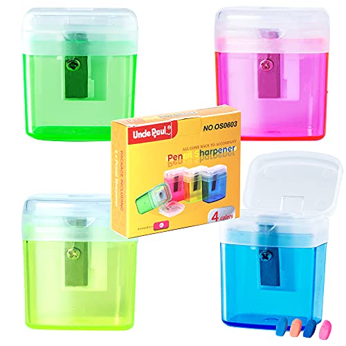 Uncle Paul 4 Stück manueller Bleistiftspitzer mit Abdeckung, tragbarer Bleistiftspitzer für Kinder, Studenten, Schule, Zuhause, Büro, mit 4 Radiergummis OS0603 Uncle Paul 4 Stück manueller Bleistiftspitzer mit Abdeckung, tragbarer Bleistiftspitzer für Kinder, Studenten, Schule, Zuhause, Büro, mit 4 Radiergummis OS0603 von Uncle Paul