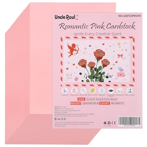 40 Blatt romantischer rosa Karton – 21,6 x 27,9 cm, doppelseitiger Einband, 29,5 kg, Druckerpapier, perfekt für Scrapbooking, Basteln, Visitenkarten, 180 g/m², UAP25PK040 40 Blatt romantischer rosa Karton – 21,6 x 27,9 cm, doppelseitiger Einband, 29,5 kg, Druckerpapier, perfekt für Scrapbooking, Basteln, Visitenkarten, 180 g/m², UAP25PK040 von Uncle Paul