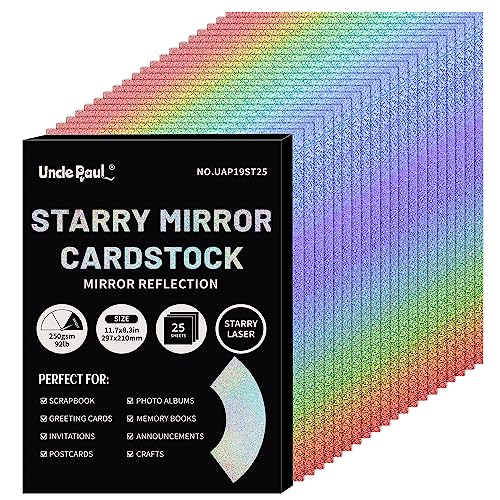 A4-Kartonpapier mit Sternenspiegel, 25 Blatt, 250 g/m²/92 lb, glänzendes, reflektierendes Papier zum Basteln, Farblaser-Karton für Geburtstags- und Hochzeitsdekoration UAP19ST25 A4-Kartonpapier mit Sternenspiegel, 25 Blatt, 250 g/m²/92 lb, glänzendes, reflektierendes Papier zum Basteln, Farblaser-Karton für Geburtstags- und Hochzeitsdekoration UAP19ST25 von Uncle Paul