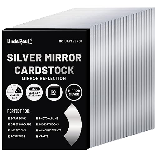 A4 Silberfarbenes Spiegelkartonpapier, 60 Blatt, 250 g/m²/92 lb, metallisch reflektierendes Papier für Bastelarbeiten, DIY-Projekte, Geburtstagsparty-Dekoration, UAP19SR60 A4 Silberfarbenes Spiegelkartonpapier, 60 Blatt, 250 g/m²/92 lb, metallisch reflektierendes Papier für Bastelarbeiten, DIY-Projekte, Geburtstagsparty-Dekoration, UAP19SR60 von Uncle Paul