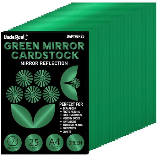 A4 Weihnachtsgrüner Spiegelkarton – 25 Blatt, 250 g/m², folienlaminiert, reflektierendes Papier für Bastel- und Dekorationszwecke UAP19GR25 A4 Weihnachtsgrüner Spiegelkarton – 25 Blatt, 250 g/m², folienlaminiert, reflektierendes Papier für Bastel- und Dekorationszwecke UAP19GR25 von Uncle Paul