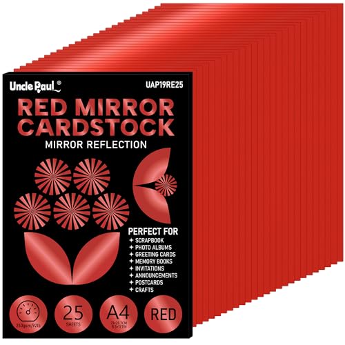 A4 Weihnachtsroter Spiegelkarton – 25 Blatt, 250 g/m², folienlaminiert, metallisch reflektierendes Papier für Bastel- und Dekorationszwecke UAP19RE25 A4 Weihnachtsroter Spiegelkarton – 25 Blatt, 250 g/m², folienlaminiert, metallisch reflektierendes Papier für Bastel- und Dekorationszwecke UAP19RE25 von Uncle Paul