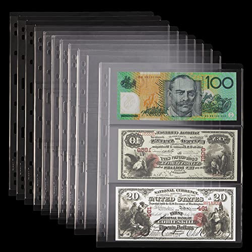 In0101 Papierhüllen für Geldscheine, Geldscheinhüllen für Sammler – 36 Taschen, 9-Loch-Stempelseitenhalter (3 Taschen/Blatt) von Uncle Paul