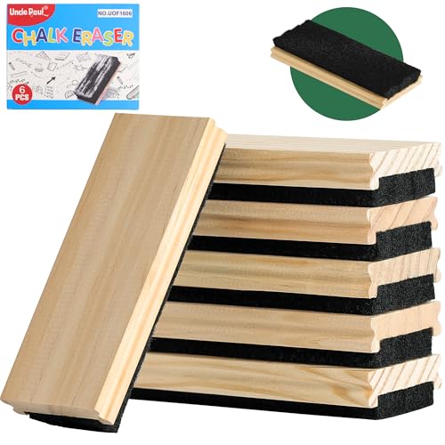 Tafelradierer - 6 Stück Filzradierer mit Griff aus massivem Kiefernholz, Staubwedel für Tafel, Whiteboard, Kreide, Büro, Schulbedarf, DIY-Geschenk, Onkel Paul UOF1606 von Uncle Paul