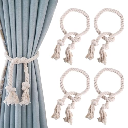 Uncle yang Baumwoll-Vorhangbindeband 1,7 cm – klassisch beige Raffhalter im 4er Set von Uncle Yang