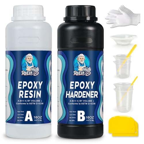 UncleResin Epoxidharz-Set, einfach zu mischen, kristallklares Epoxidharz, selbstnivellierend, kein Vergilben, keine Blasen, Gießharz für Kunsthandwerk, Schmuckherstellung, Holz- und Harzformen von UncleResin