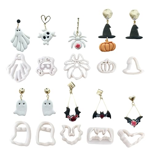 10 x Halloween-Themen-Tonschneider für Schmuckherstellung, Fledermaus-Schädel, Ohrringformen für Ohrringe, Modellierwerkzeug 10 x Halloween-Themen-Tonschneider für Schmuckherstellung, Fledermaus-Schädel, Ohrringformen für Ohrringe, Modellierwerkzeug von UncleS