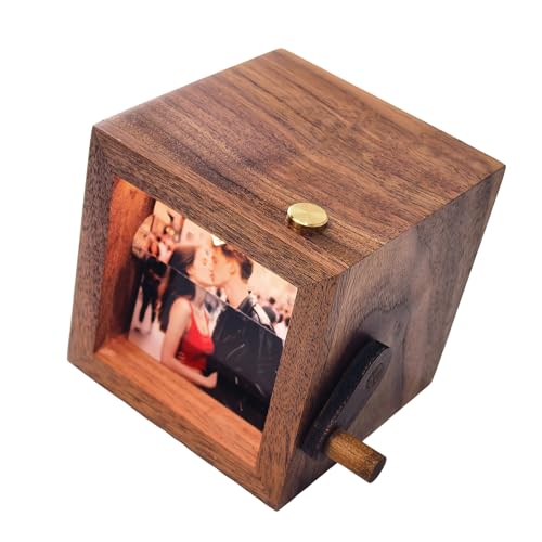 Handbetriebenes Erinnerungs-Flipbook mit 8 anpassbaren Schlitzen aus Holz, Fotorahmen, Bilder-Display-Album für Urlaub, manuelle Kurbel, Foto-Flipbook-Display von UncleS