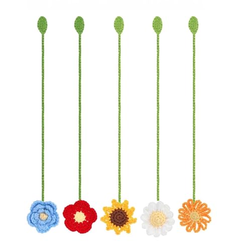Lesezeichen mit gestrickten Blumen, zum Lesen, Häkeln, Blumen, Lesezeichen, schöne Lesezeichen für Buchliebhaber, Häkelblumen, dekorativ, gestrickt, Lesen, 5 Stück von UncleS