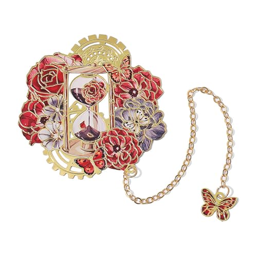 Metall-Lesezeichen Blume & Uhr, Lesezeichen, Retro-Lesezeichen mit Anhänger, Kette, Lesezeichen, Lesezeichen zum Lesen von UncleS