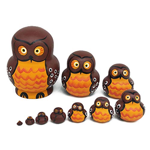 UncleS 10 x braune Eule aus Holz, Cartoon-Form, Russland, Matroschka von UncleS