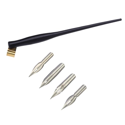 UncleS Füllfederhalter-Set mit 4 Stiftspitzen, schrägem Dip-Halter, verstellbarer Metallflansch, für Anfänger, Künstler, Schreiben, Zeichnen, Kalligraphie von UncleS