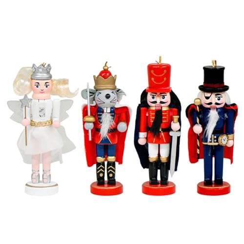 UncleS Weihnachtliche Nussknacker aus Holz, Soldaten-Dekorationen, Prinzessinnen-Wache, Thema, 13 cm Höhe, Party-Dekorationsset, Prinzessinnenschutz, Soldaten-Dekorationen, 4 Stück von UncleS