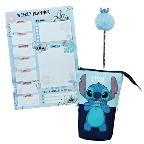 Undercover Wochenplaner Disney Stitch mit Kugelschreiber und Federmappe, Personalisiert mit Name, Geschenk Set Notizblock Planer A4 mit Puschelstift Stifteetui, Schulset Geschenk Kinder Undercover Wochenplaner Disney Stitch mit Kugelschreiber und Federmappe, Personalisiert mit Name, Geschenk Set Notizblock Planer A4 mit Puschelstift Stifteetui, Schulset Geschenk Kinder von Undercover