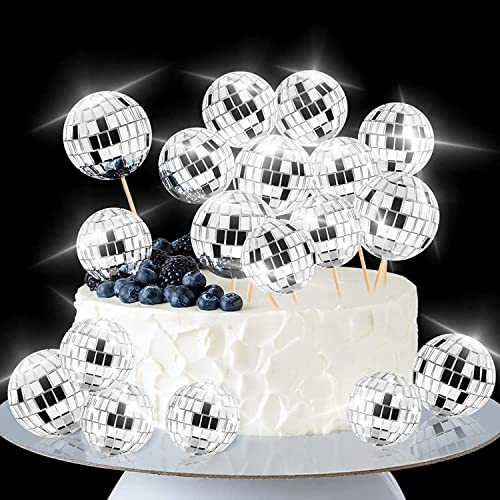 Unfuntly 20 Stück Discokugel Kuchen Toppers 1970S Disco Ball Cupcake Dekorationen für Geburtstags Disco Thema 70er Party Zubehör (20 Stück) von Unfuntly