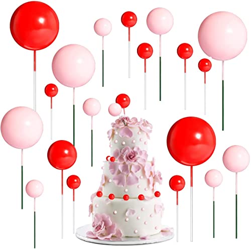 Unfuntly 66 Stück Cake Topper Hochzeit, Mini Cupcake Schaumball Topper, DIY Kuchen Topper für Hochzeits Geburtstags Party (Rosa Rot) von Unfuntly
