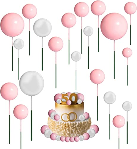 Unfuntly 66 Stück Cake Topper Hochzeit, Mini Cupcake Schaumball Topper, DIY Kuchen Topper für Hochzeits Geburtstags Party (Rosa Weiß) von Unfuntly